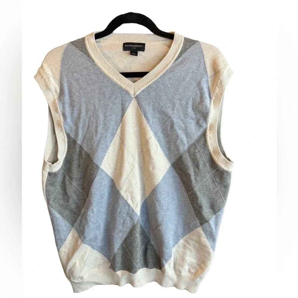 Banana Republic Men’s Argyle Sweater Vest Large | 100% Cotton | Preowned